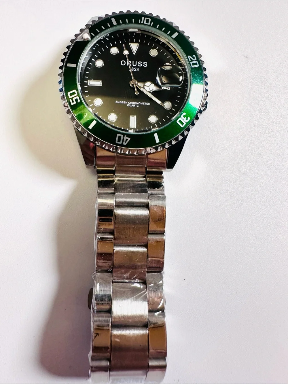 NWT Oruss 1853 Quartz Green Bezel UNTESTED  Bracelet Watch/ with Tool